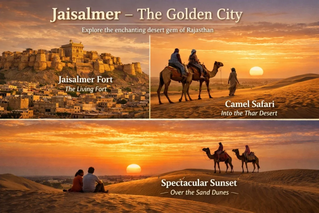 Known for its golden sand dunes and the living Jaisalmer Fort, this city is perfect for late afternoon activities. Take a camel safari into the Thar Desert to witness a breathtaking sunset.